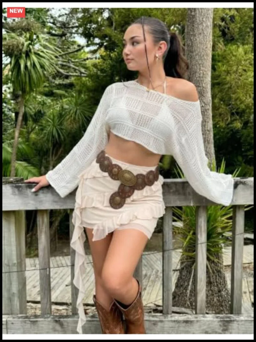 Flowy Ruffle Mini Skirt for Women - Boho Casual Elastic Waist